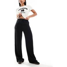 Stradivarius linen look pull on trouser in black