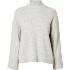 Selected Cille Ls Knit High Neck Light Grey Melange