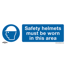 Worksafe Mandatory Safety Sign - Safety Helmets Must Be Worn In This Area - Rigid Plastic - Pack of 10