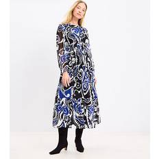 Paisley Dresses Loft Petite Paisley Shirred Flounce Midi Dress Black