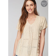 JJill Fringed Open Texture Short Sleeve Sweater
