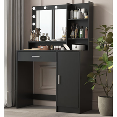 Gray Dressing Tables Ebern Designs Makeup Vanity Desk W/ Mirror 53.9" H X 15.7" W X 35.4" D Dressing Table