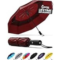 Repel Umbrella Vindtätt reseparaply kompakt, lätt, automatiskt, starkt och bärbart vindtåligt, litet hopfällbart ryggsäcksparaply för regn dam och herr, Röd, 5 UK