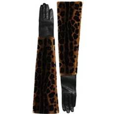 Multicolored - Women Gloves & Mittens Dolce & Gabbana Brown Black Leopard Leather Elbow Length Gloves