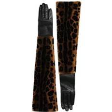 Multicoloured - Women Gloves & Mittens Dolce & Gabbana Elbow Length Leather Viscose Gloves with Silk Lining Black Brown