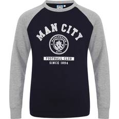 Manchester City FC (Navy Blue, 2-3 Years) Manchester City FC Official Football Gift Kids Crest Long Sleeve Raglan T-Shirt 2-3yrs