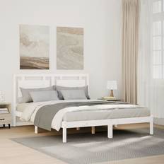 vidaXL utan madrass extra lång vit 160x210 cm massivt trä Sängram