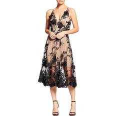 Audrey Floral Appliqué Lace Dress - Black/Nude