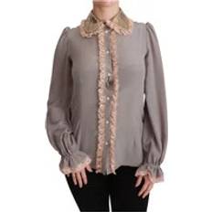 Dolce & Gabbana Grey Blouses Dolce & Gabbana Grå Silke Paljett Blondebluse Gray