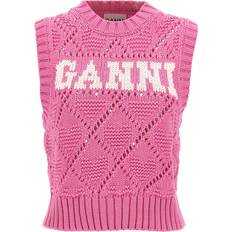 Ganni Dame Veste Ganni Cotton Rope Short Vest Kvinde Rose Violet