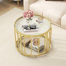 Coffee Tables Bed Bath & Beyond 24" x 24" x 17.5" Round With Reeded Tempered Glass Top And Oval Swivel Brackets Coffee Table 24x24"