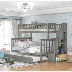 Harper & Bright Designs Twin Over Full Beds with Trundle Gray Bunk Bed