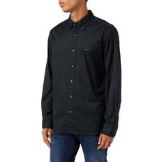 Tommy Hilfiger Black Shirts Tommy Hilfiger Mens Black Core Logo-embroidered Regular-fit Cotton-poplin Shirt BLACK