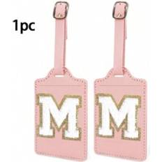 Vita Adresslappar Shein Initial Luggage Tag For Suitcases TSA Approved, PU Leather Personalized Letter Luggage Tags With Privacy Cover Name Card, White Cute Monogrammed Travel Backpack Tags For Women Kids Travel Essentials For Travel Backpack Travel Bag Luggage Suitcase Travel Gear Back To School