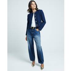 Clothing River Island Womens Navy Boucle Crop Trophy Jacket