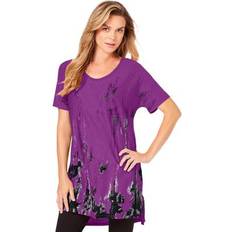 Purple Blouses Roaman's Plus Women's Printed Slub Tunic by in Purple Magenta Abstract (Size 22/24) Long Shirt