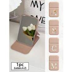 Shein 1pc Mini Pink Flower White Letters Foldable Portable Makeup Mirror,Letters Of A-Z Makeup Mirror With Bracket, Travel Mirror, Beauty Products, Desktop Makeup Mirror, Rectangular Desktop Compact Mirror Foldable Small Minimalist Makeup Mirror, Travel Portable Makeup Mirror For Women's Gift The Best Gift For Mom And Teacher