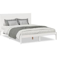 vidaXL utan madrass extra lång vit 160x210 cm massivt trä Sängram