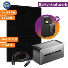 Solarmodule Balkonkraftwerk 1760w bifazial mit anker speicher solaranlage Schwarz