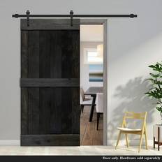 Pinewood Sliding Doors Mid-Bar Series Stained Solid Wood Interior Barn Charcoal Black 36 84 Sliding Door (x)