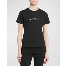 Moncler Men Tops Moncler Logo Embroidered Cotton T-Shirt - Black