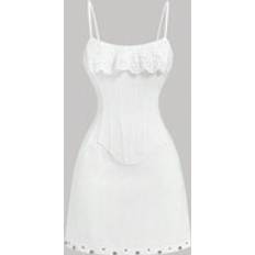 Shein White Bustier Fishbone Shaped Lace Dress Metal,Fall/Winter Dresses,Women Vintage Clothes,Embroidered Lace Dress,Wedding Dress,Old Money Style
