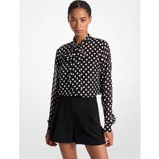 Michael Kors MK Polka Dot Georgette Tie-Neck Blouse Black Michael Kors