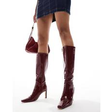 Heel High Boots Public Desire Pose heeled knee boots in wine patent-Red