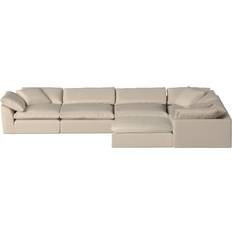 Corner Sofas - Modular Sunset Trading Cloud Puff Piece Slipcovered Modular L Shaped Sectional with Ottoman Sofa 6 Seater