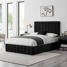 Ecasa Leo Black Velvet Fabric Ottoman Storage Bed Frame King Size 5 FT