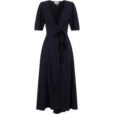 Ganni Dame Kjoler Ganni Viscose Twill Wrap Midi Dress - Sky Captain - Navy