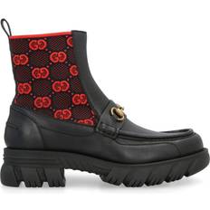 Gucci Boots Gucci Horsebit-detail GG-jacquard boots men Leather/Leather/Fabric/Rubber Black