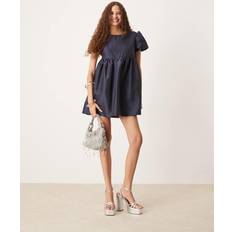 Sister Jane Pointe Puff Shoulder Taffeta Mini Dress, Navy