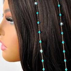 Shein 2 Pieces Bohemian Style Blue Rice Bead Decorated Hair Chain Set