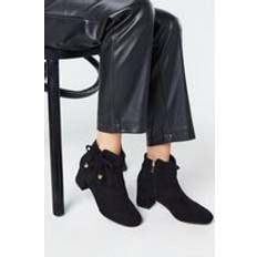 Wide Fit Madeline Bow Detail Block Heel Ankle Boots Natural Black