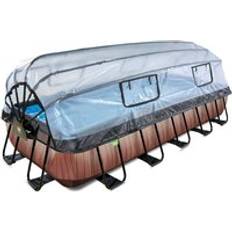 Exit Toys Wood pool 18ft x 8ft x 39in with sand filter pump and dome brown
