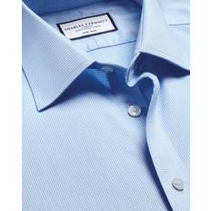 Men's Non-Iron Puppytooth Cotton Formal Shirt Sky Blue Single Cuff, (Medium)