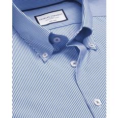 Men's Button-Down Collar Non-Iron Stripe Oxford Cotton Formal Shirt Cobalt Blue Single Cuff