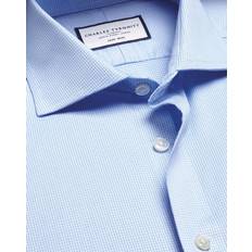 Men's Cutaway Collar Non-Iron Puppytooth Cotton Formal Shirt Sky Blue Double Cuff