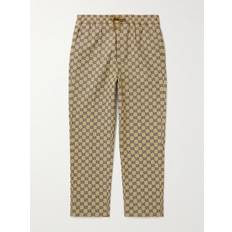 Gucci Bukser Gucci Tapered Webbing-Trimmed Monogrammed Cotton-Blend Jacquard Drawstring Trousers Men Brown IT