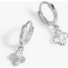 Sterling 925 Polished Diamond Cut Clover Charm Hoop Earrings