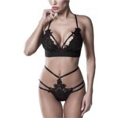 Dam - Gråa Underklädesset Grey Velvet Gothic Underkläder Spetsunderkläder 2-delat set för Dam svart