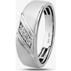 Wedding Rings - White Gold T.H.Baker 9ct White Gold Mens Matte And Polished Three Stone Diamond Wedding Ring TH0146594 U Silver