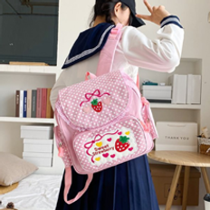 Shein 1pc Cute Embroidered Fruit Strawberry Lace Backpack, Student School Bag, Portable Travel BackpackSchool Bag,School Bookbag,Backpack For School,Large Capacity,Classic Casual,Lightweight, Suitable For Teen Girls Women College StudentsMiddle School, High School,Outdoors, Travel, Outings,Holiday,Elementary School