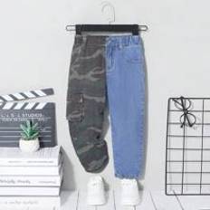 Kamouflage Byxor Barnkläder Shein Boys' Color Block Camo Washed Denim Joggers With Cargo Style