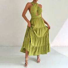 Shein Women's Holiday Olive Green Hollow Cross Suspender Dress.Green Women Dresses. Suitable For Vacation, Back To School Season
