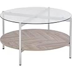 Beliani Modern Bordsskiva Rund 1 Hylla Ljust Trä Silver Lovell Soffbord