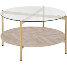 Beliani Modern Bordsskiva Rund 1 Hylla Ljust Trä Guld Lovell Soffbord