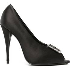 Saint Laurent Heels & Pumps Saint Laurent 115mm crystal-embellished satin pumps women Viscose/Calf Leather/Calf Leather Black