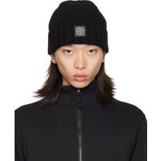 Stone Island Men Beanies Stone Island Black Knitted Tonal Badge Beanie V0029 BLACK (UNI)